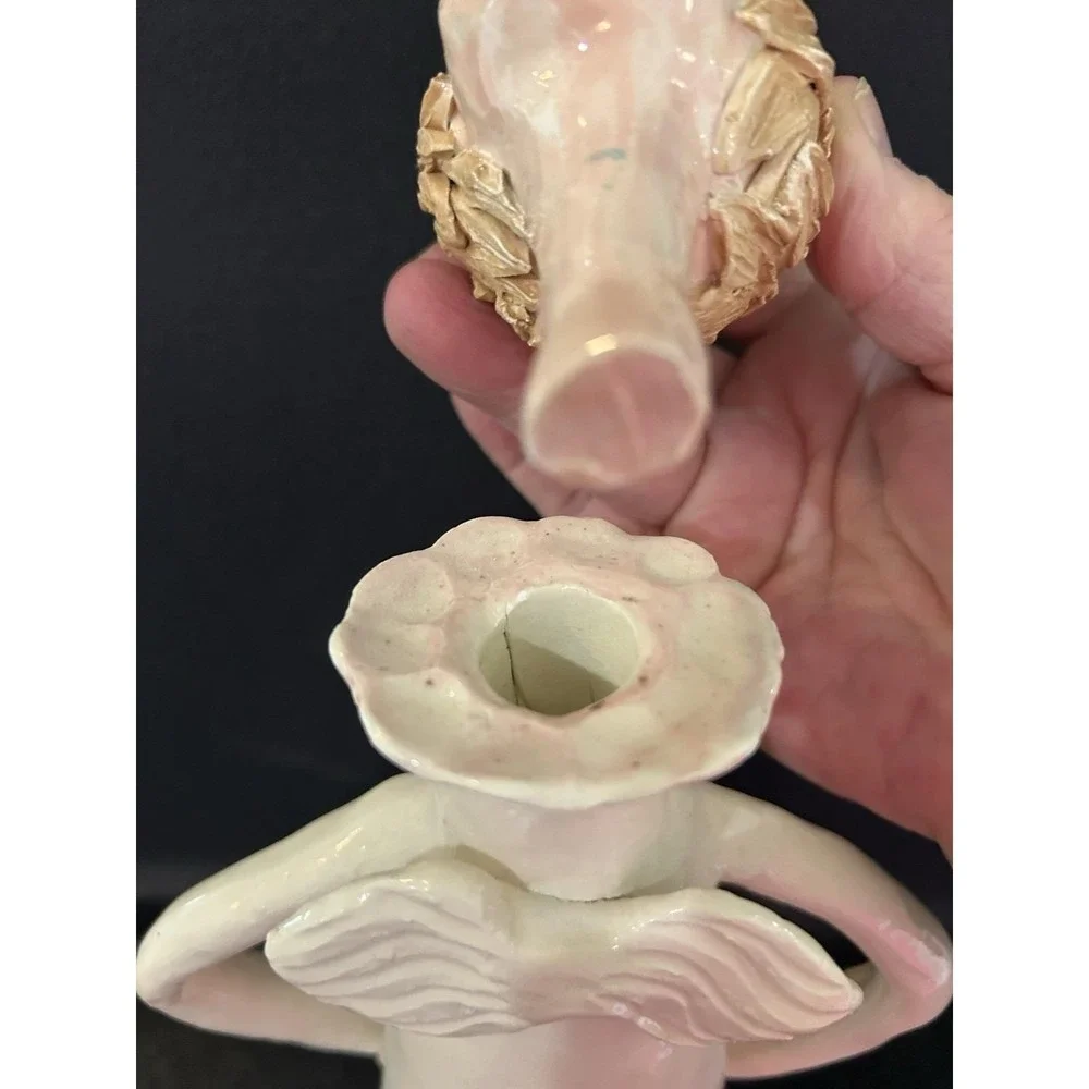 Olivia Boye Angel Ceramic 13in Hand Painted Ivory Pink Signed decanter